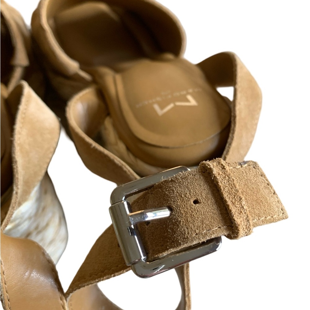 Mark Fisher Tan Suede Nelly Wedge Square Toe Ankle Buckle Platform Wedges Sz 8 - Picture 12 of 14